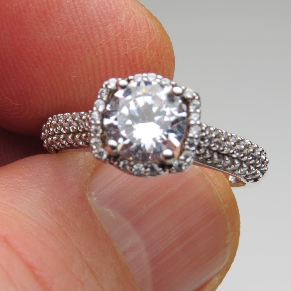 *925 Sterling Silver Diamond Band Engagement Ring